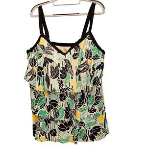 Catherines Top 22W Green Black Blue Yellow Swimsuit Top Tankini Tank Adjustable